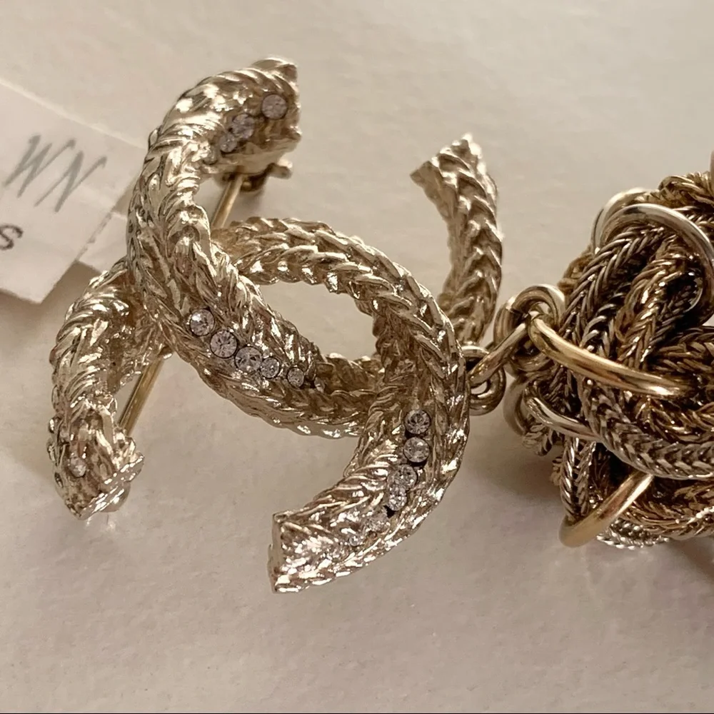 Chanel large tassel brooch in gold with crystals